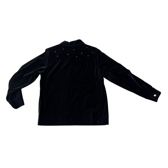 Vintage Quacker Factory Black Velvet Shirt Rhinestones Size Medium 1990s Zip Up - Picture 3 of 7